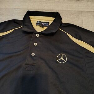 Pro Celebrity Mercedes Benz Fleur de Lis Polo Shirt Mens Large Black Gold Golf